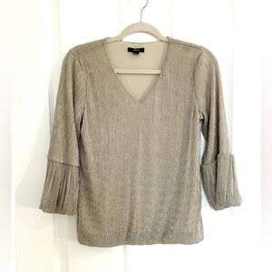 Alfani Metallic Beige V-Neck Blouse